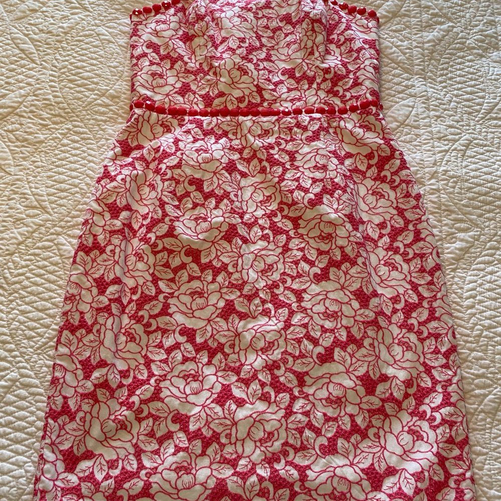 Lilly Pulitzer Hot Pink & White Strapless Dress